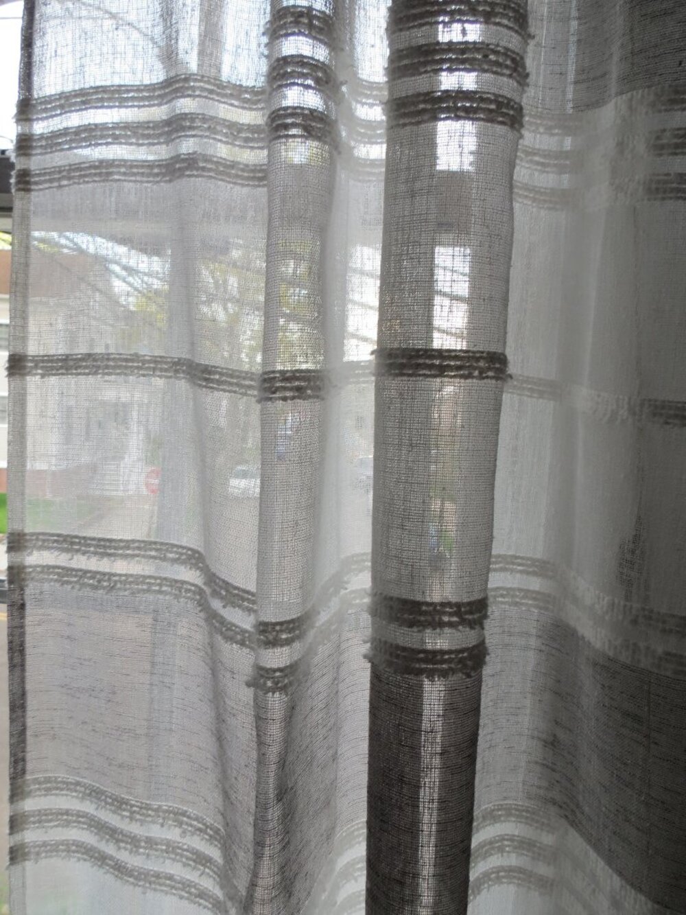 White w gray stripe bands (2) Curtain Panels 40"x84"